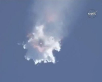 A setback for NASA: A SpaceX supply ship headed for the space station exploded soon after takeoff. Image: NASA TV.